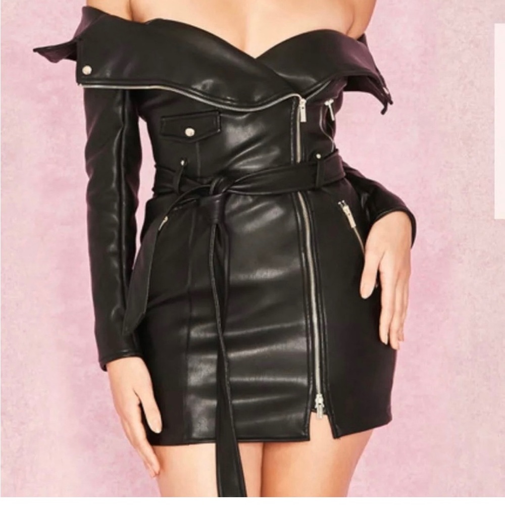 House of CB black faux leather dress